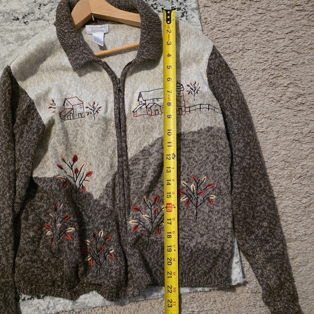 Vintage 90s Knit Zip Sweater Cottage Core Western Chic Wmns L Christopher Banks - Picture 4 of 7
